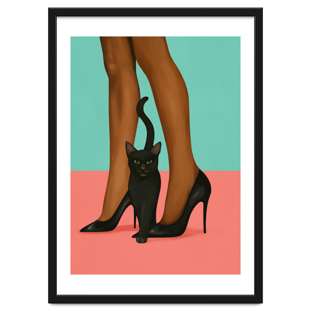 Woman In Heels With Black Cat