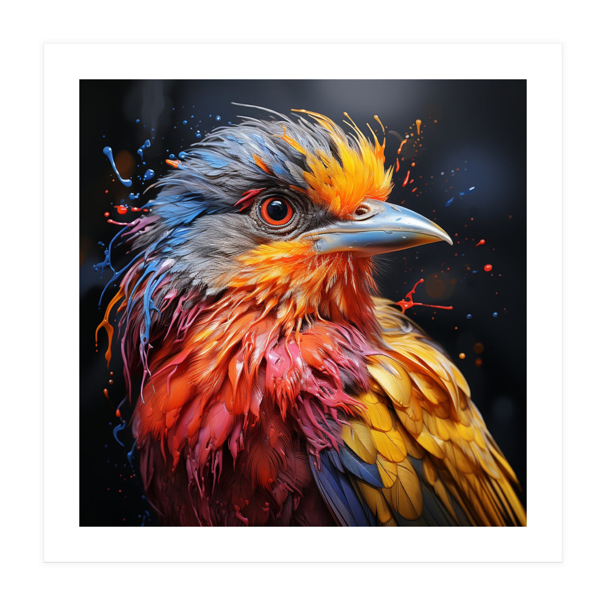 Vibrant Bird With Colorful Splatter Paint  (Print Only)
