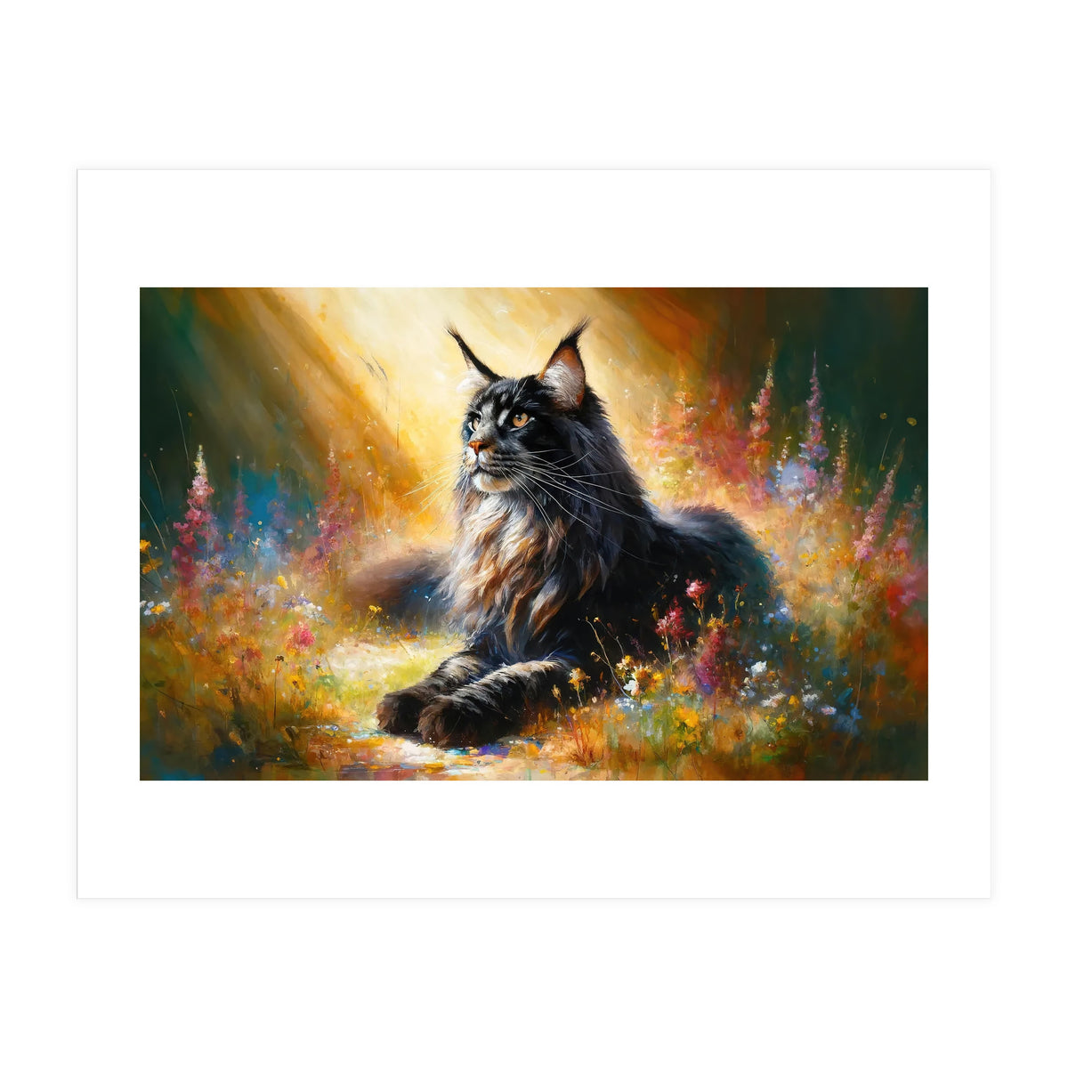 Majestic Lynx In Blooming Meadow (Print Only)