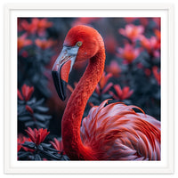 Vibrant Flamingo Portrait With Tropical Foliage