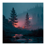 Atmospheric Twilight Pine Forest with Glowing Crimson Light (Print Only) thumbnail