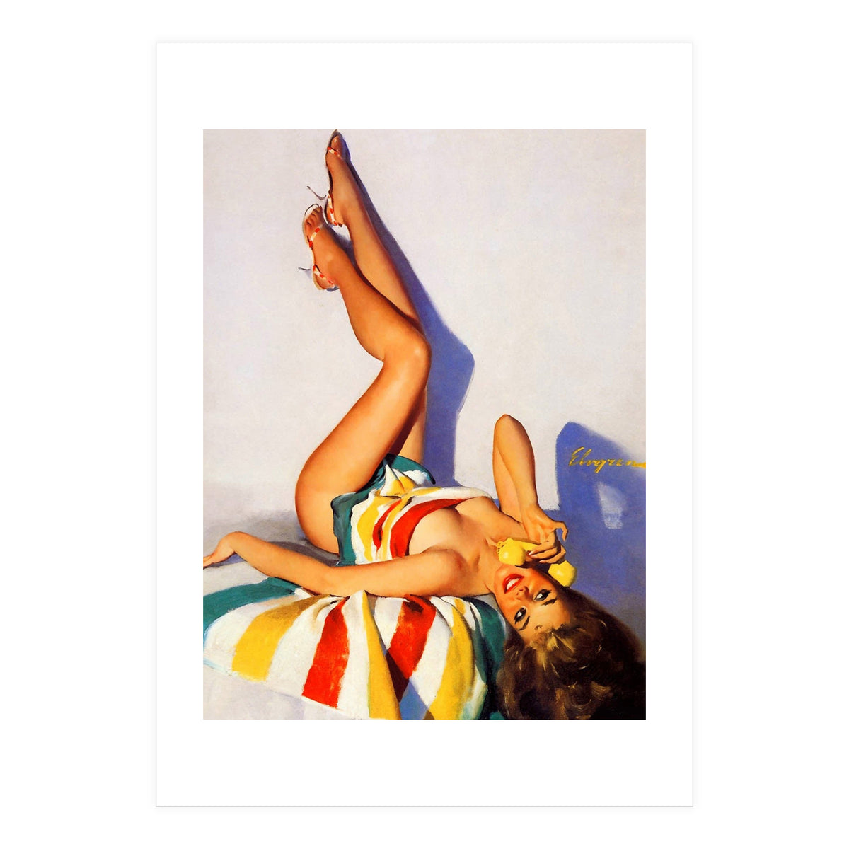Sexy Pinup Girl Talking On The Vintage Phone (Print Only)