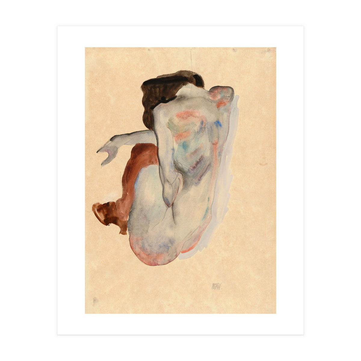 Crouching Nude in Shoes and Black Stockings, Back View. (Print Only)