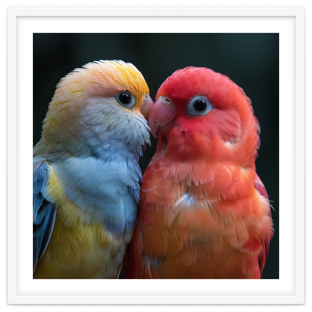 Two Lovebirds Nuzzling Close Up Portrait