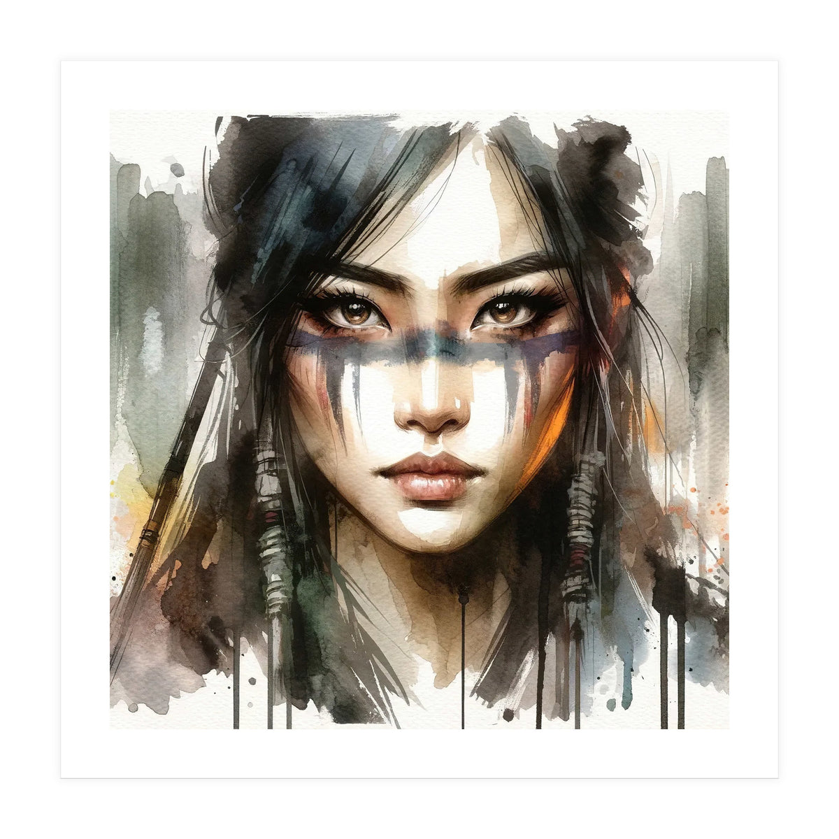Ethereal Asian Warrior Gaze (Print Only)