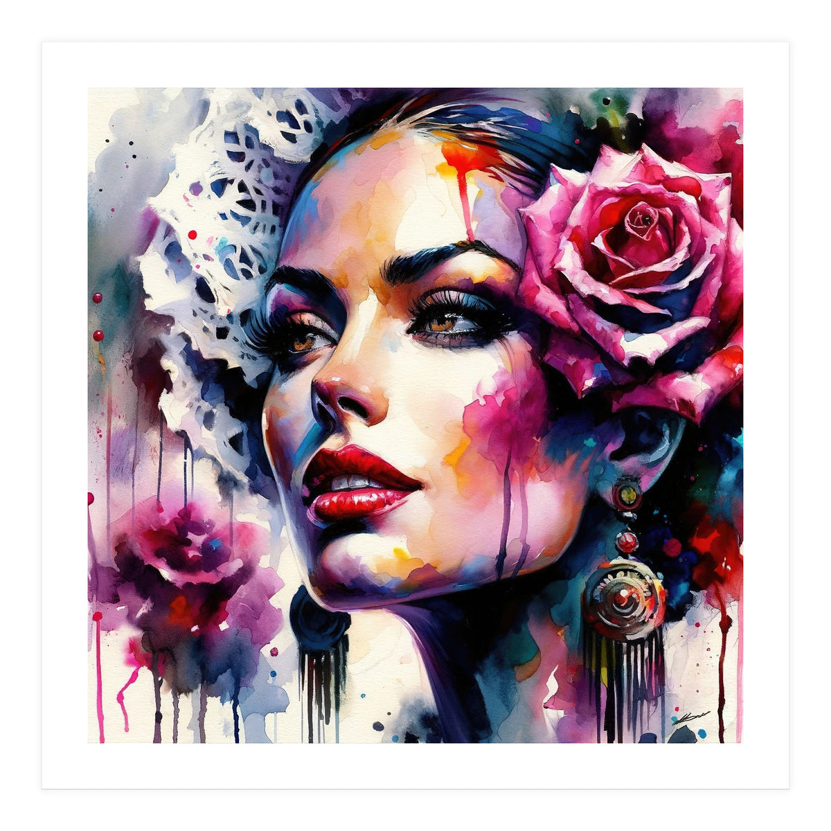 Rose Mantilla Flamenco Portrait (Print Only)