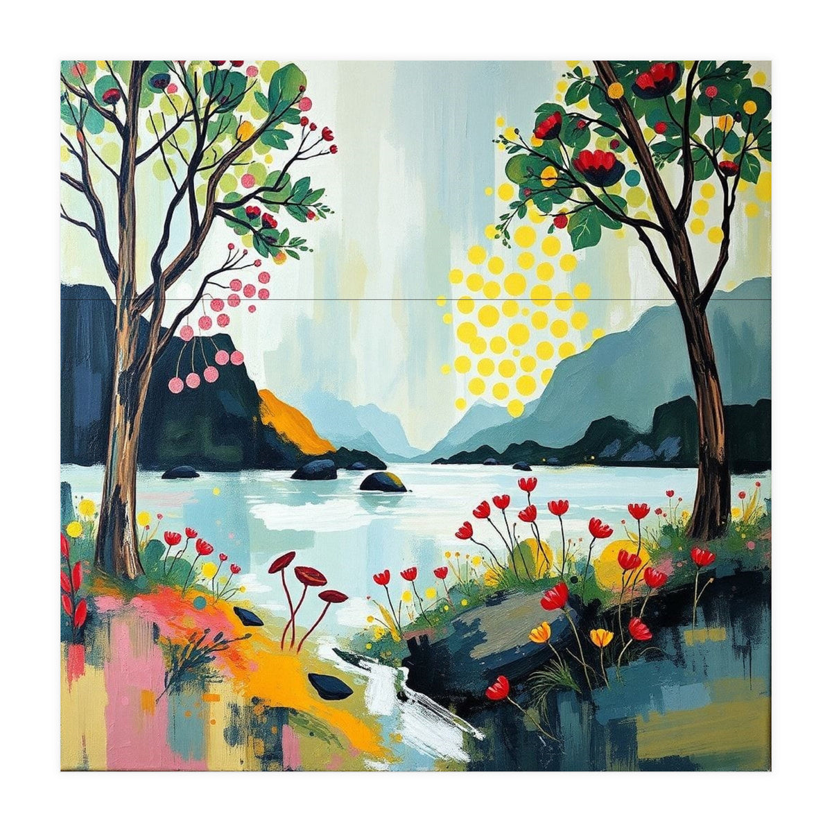 Serene Mountain Lake Landscape (Print Only)
