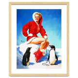 Pinup Sexy Woman Posing With Two Penguins thumbnail