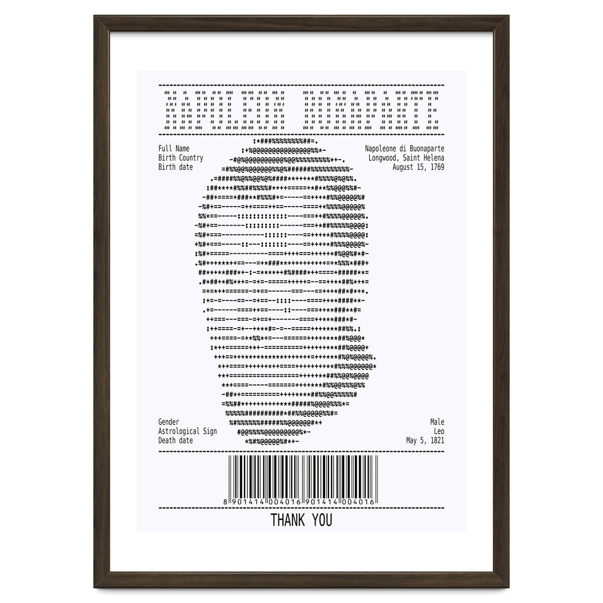 Receipt Art Napoleone Buonaparte