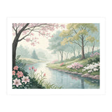 Springtime Blossoms: A Serene Garden Stream (Print Only) thumbnail