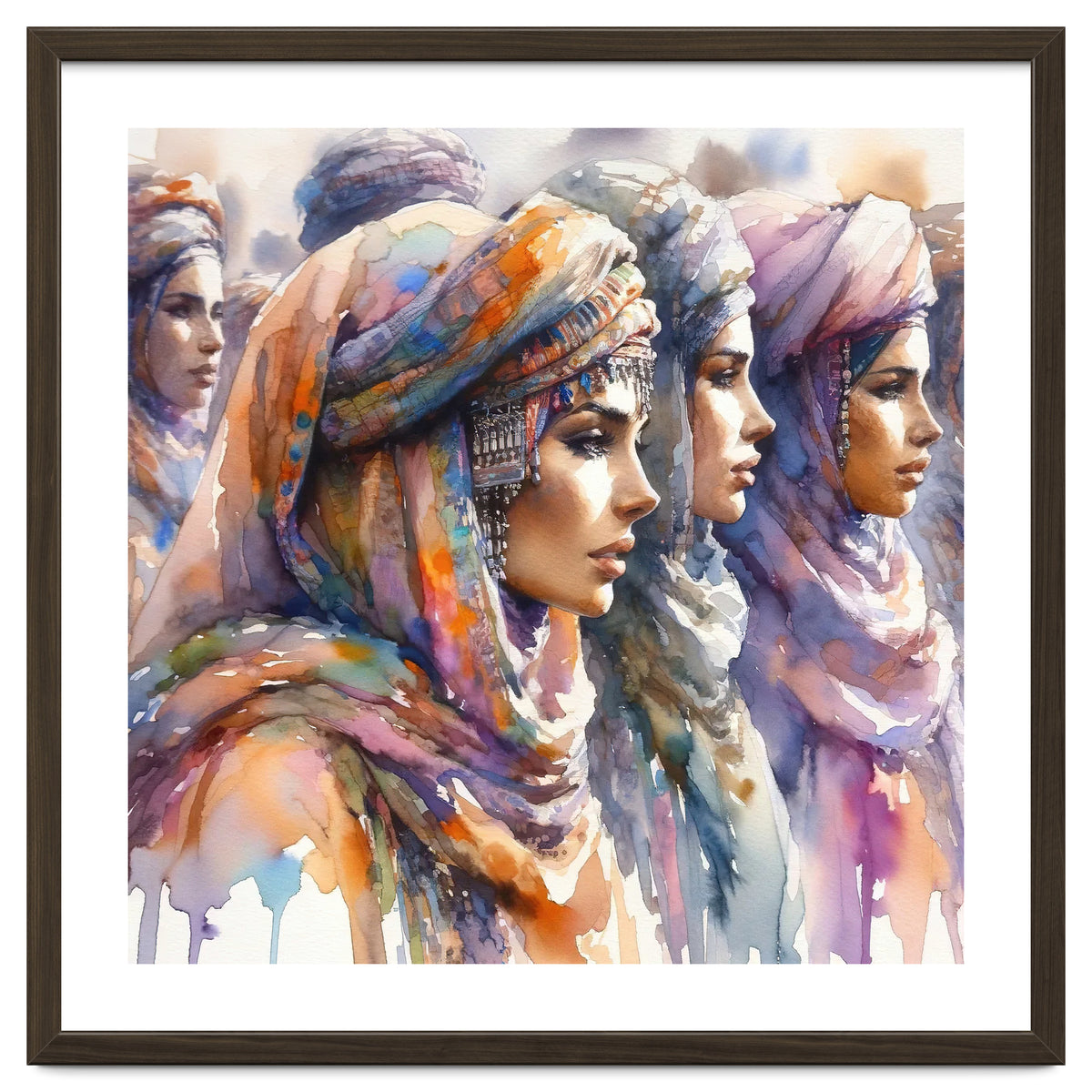 Tuareg Women Procession Watercolor