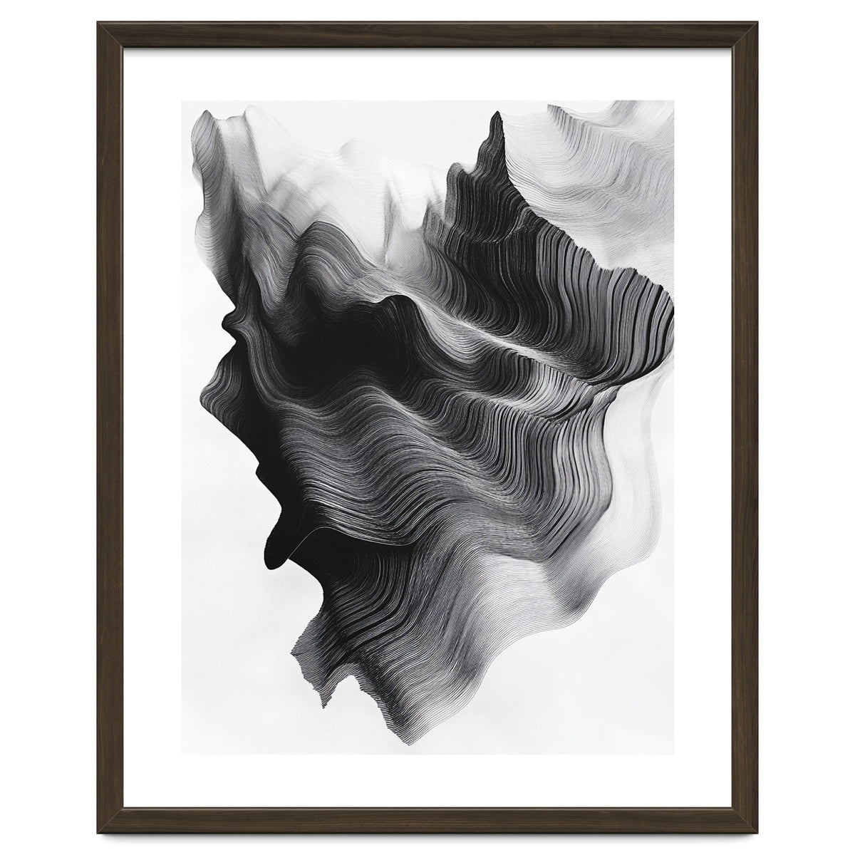 Abstract Black And White Wavy Lines Forming Organic Shapes