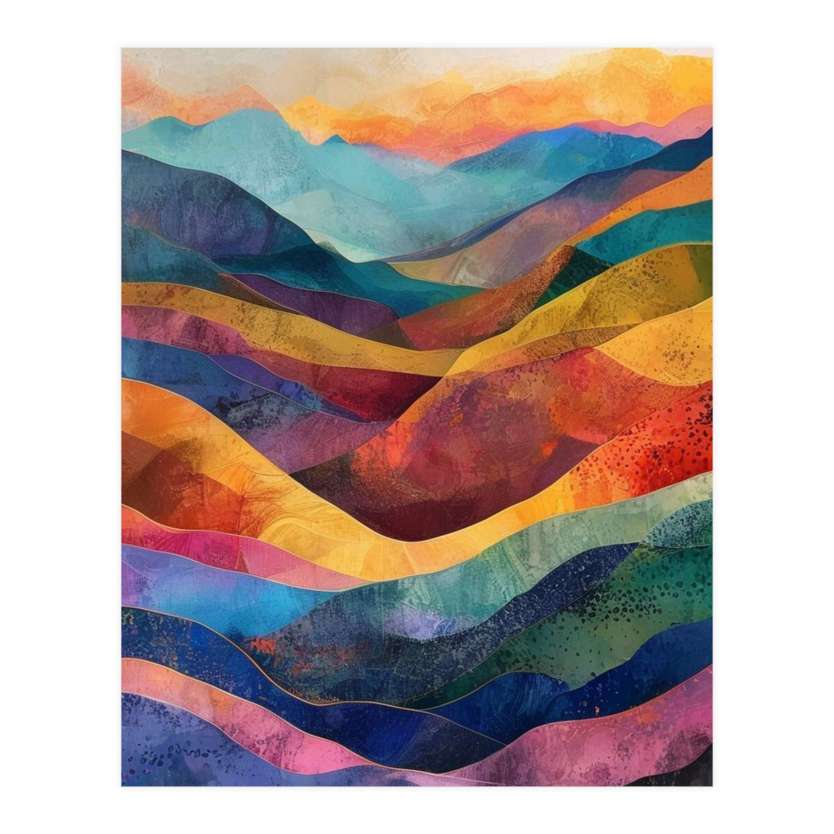 Jewel-Toned Abstract Mountain Landscape Wall Art (Print Only)
