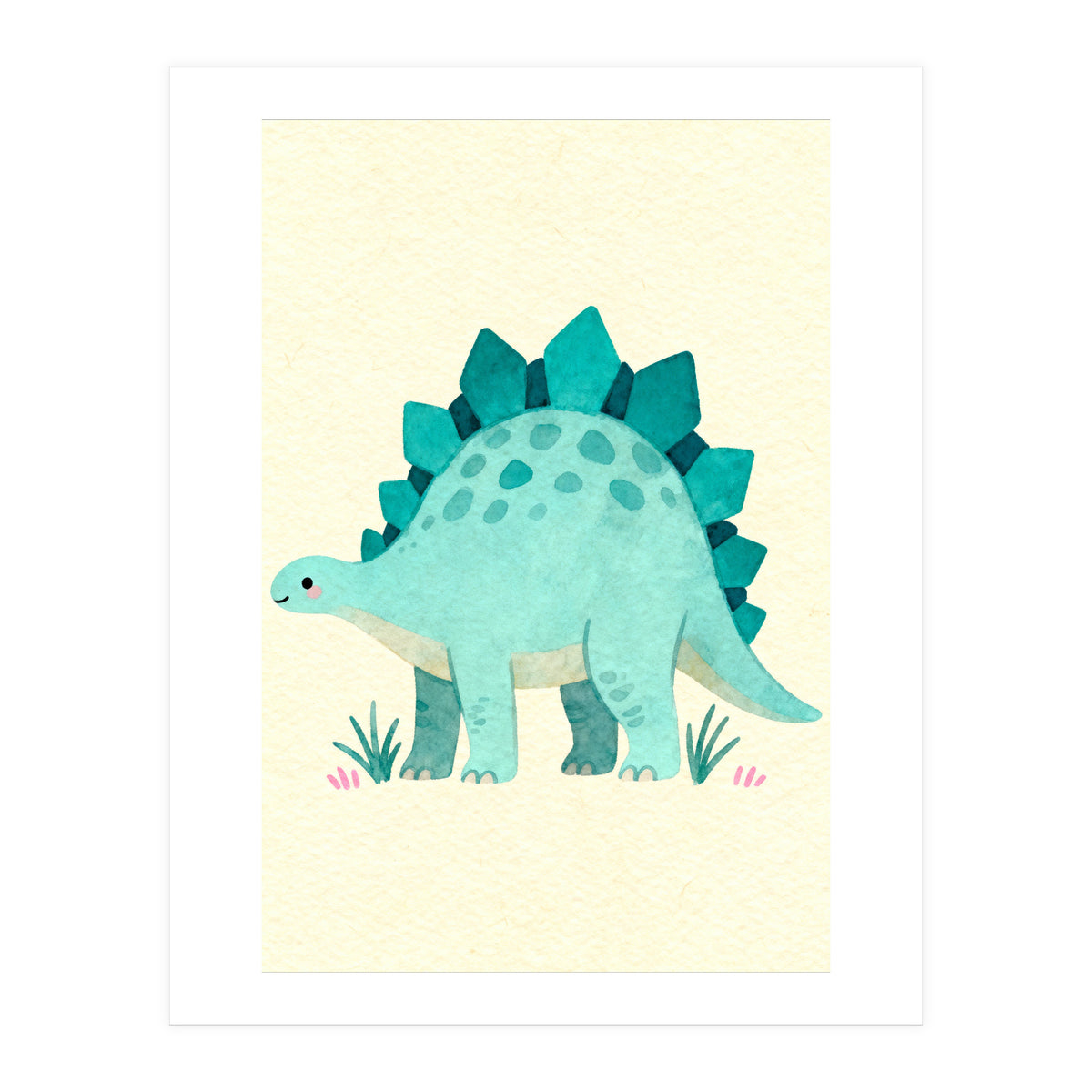 Teal Stegosaurus Watercolor Art, Cute Dinosaur Nursery Print, Whimsical Dino Illustration (Print Only)