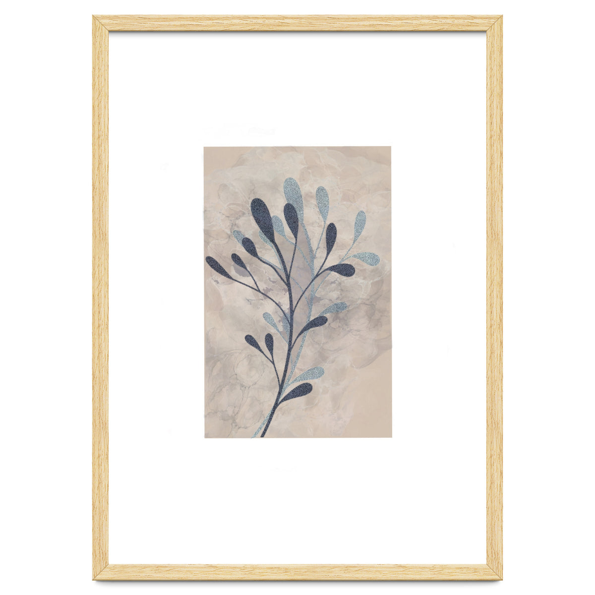 Leaf Beige and Blue Art Print