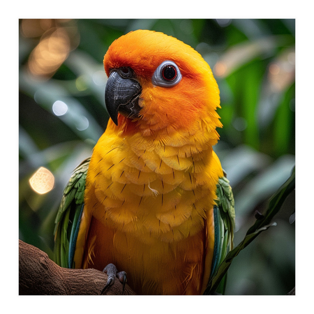 Sun Conure Parrot Colorful Bird Perched On Branch (Print Only)