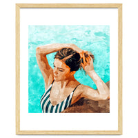 Simulacrum | Modern Bohemian Woman Swim | Summer Swimming Pool Fashion Watercolor Painting
