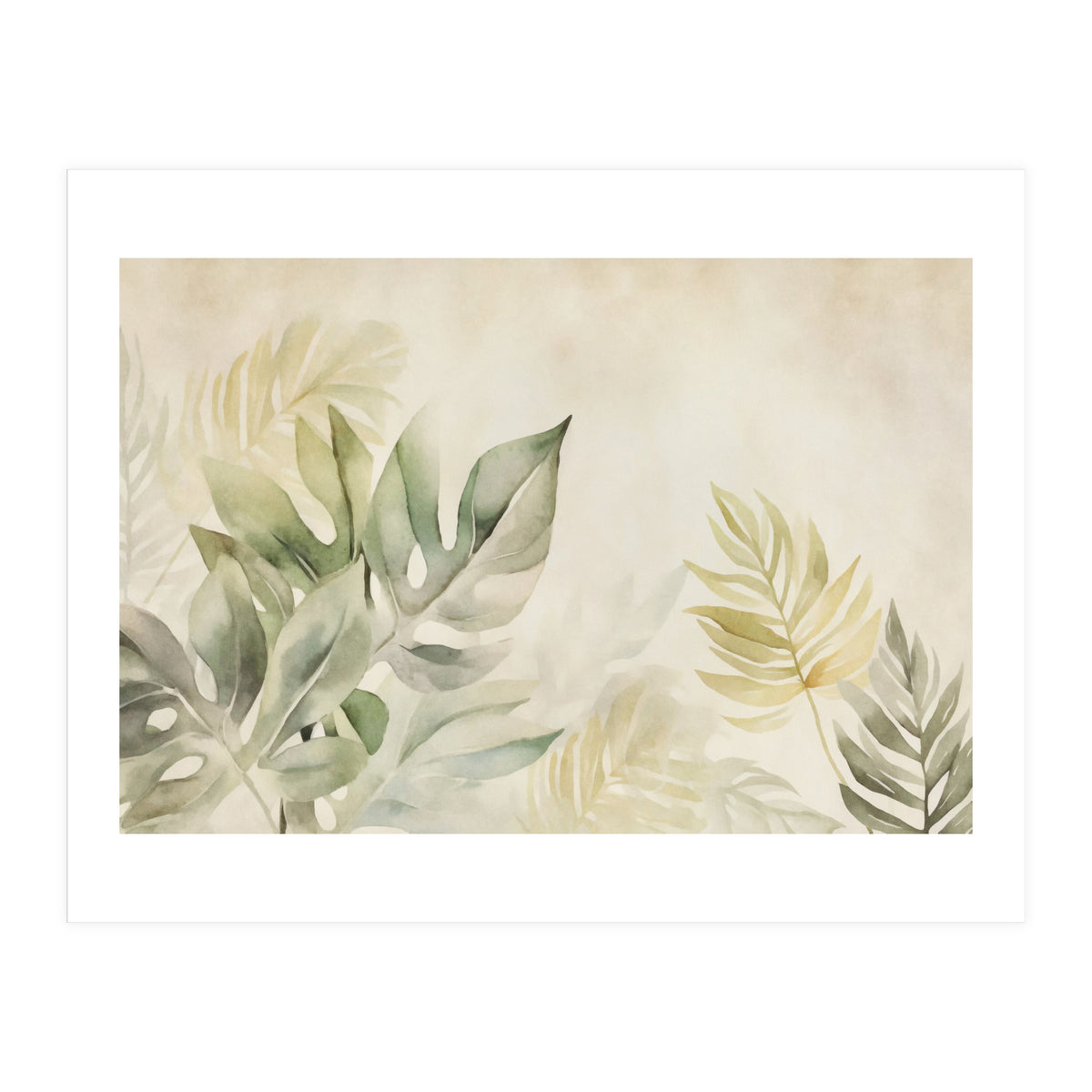 Gentle Leaf Tropical Whispers Watercolor Green (Print Only)