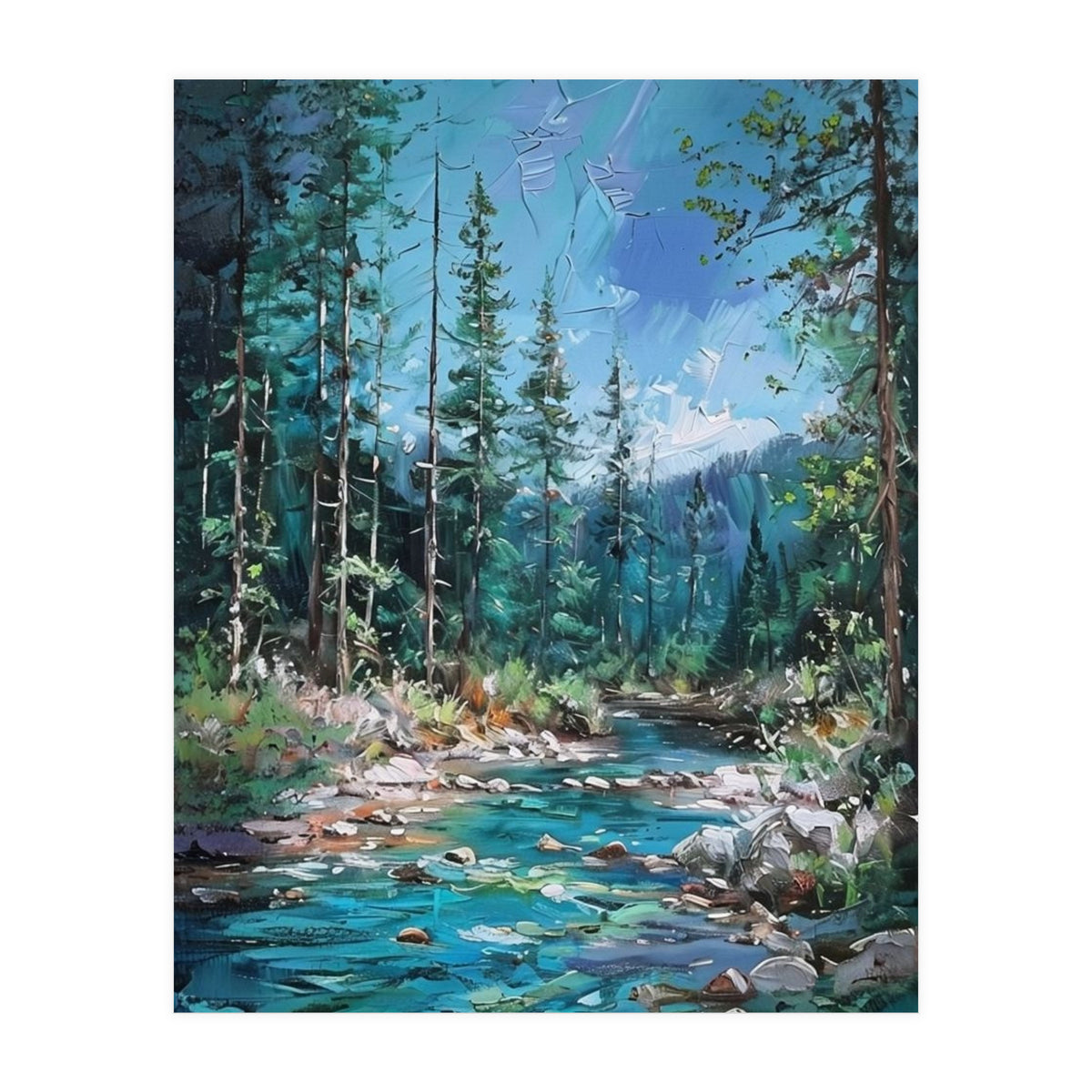 Whispers of the Azure Creek: A Textured Journey (Print Only)