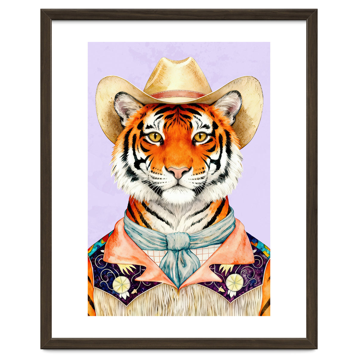 Tiger Portrait in Hat Wild Cowboy Fashion