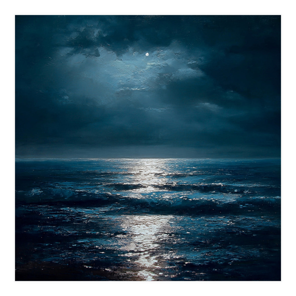 Ethereal Moonlight Over Midnight Ocean Waves (Print Only)
