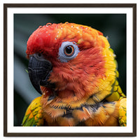 Sun Conure Parrot Bird With Water Droplets