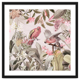 Colorful Parrots In Flower And Fruit Tropical Jungle thumbnail