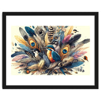Kingfisher And Songbirds In Peacock Feathers