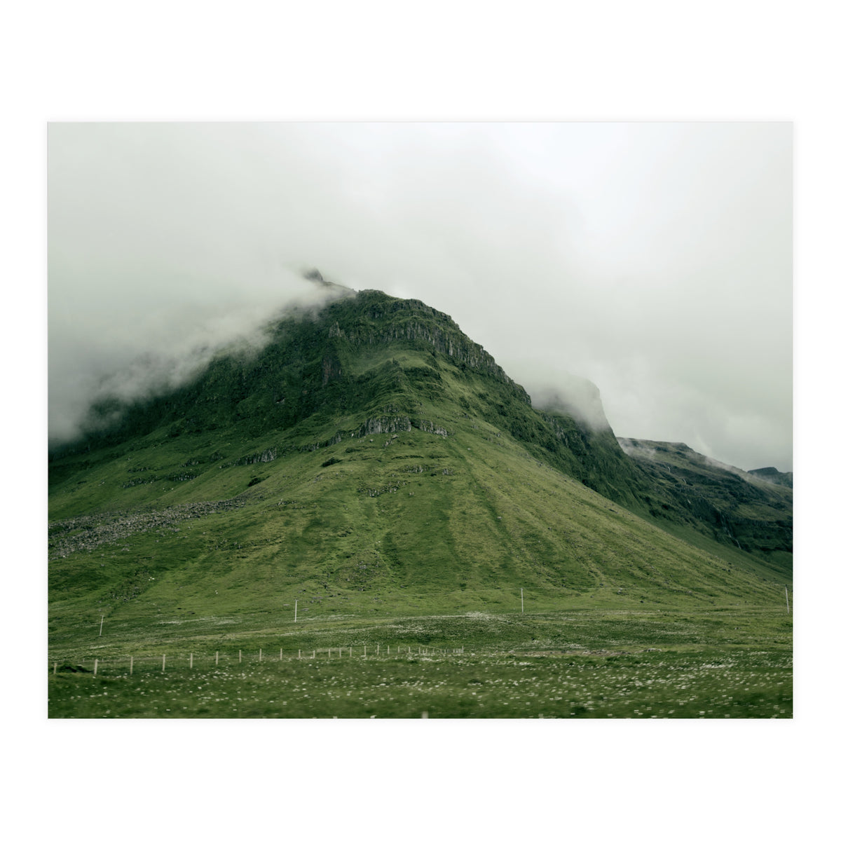 Green mountain covered in clouds - Iceland (Print Only)