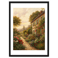 Idyllic Sunlit Cottage Garden Oil Painting