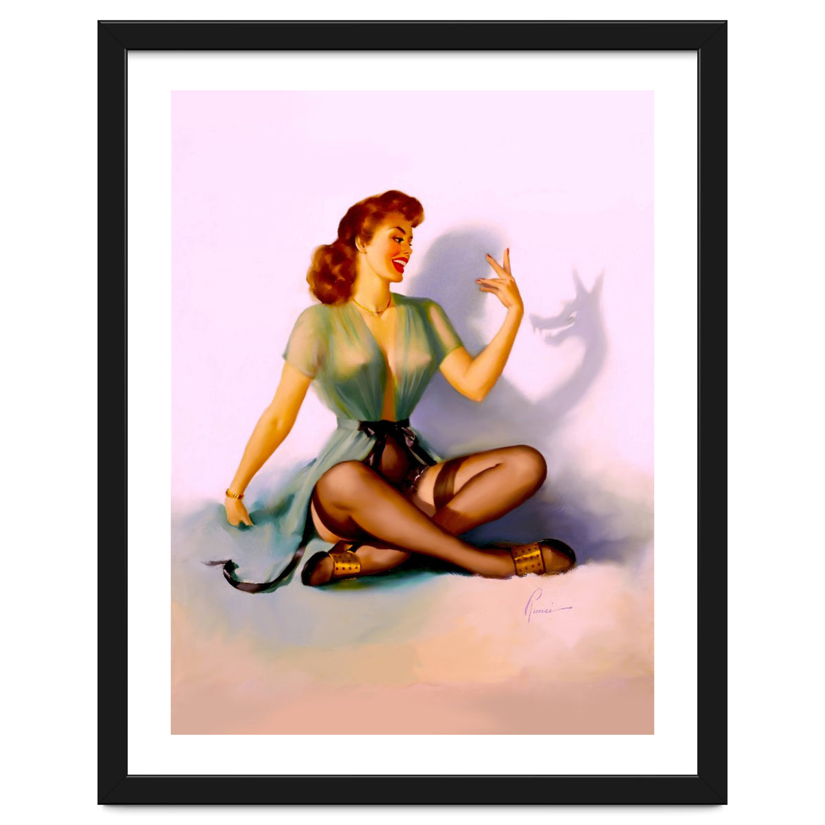 Sexy Pinup Making A Big Bad Wolf Shadow On The Wall