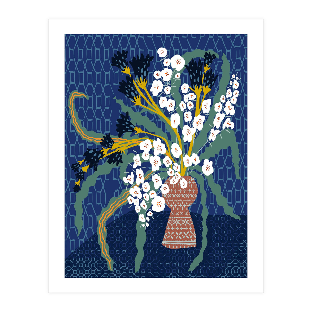Floral contemporary still life dark blue (Print Only)