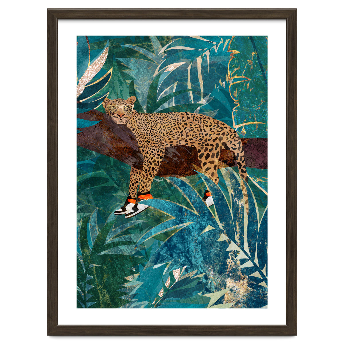 Leopard wearing shoes in the jungle