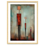CITY HEIGHTS, three human-like forms of differing heights loom over the city below. thumbnail