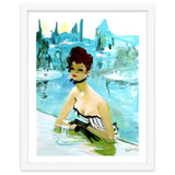 Pinup Girl In Cafe, Watercolor Painting thumbnail