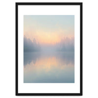 Misty Sunrise Over Pine Forest Lake