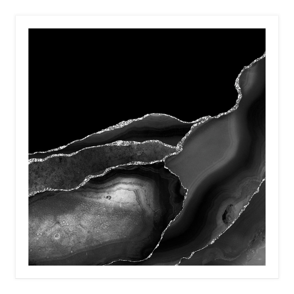 Black & Silver Agate Texture 04  (Print Only)