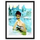 Pinup Girl In Cafe, Watercolor Painting thumbnail