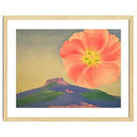 Georgia O’Keeffe – Hollyhock Pink with Pedernal (1937) | Vibrant Modernist Floral Landscape of New Mexico