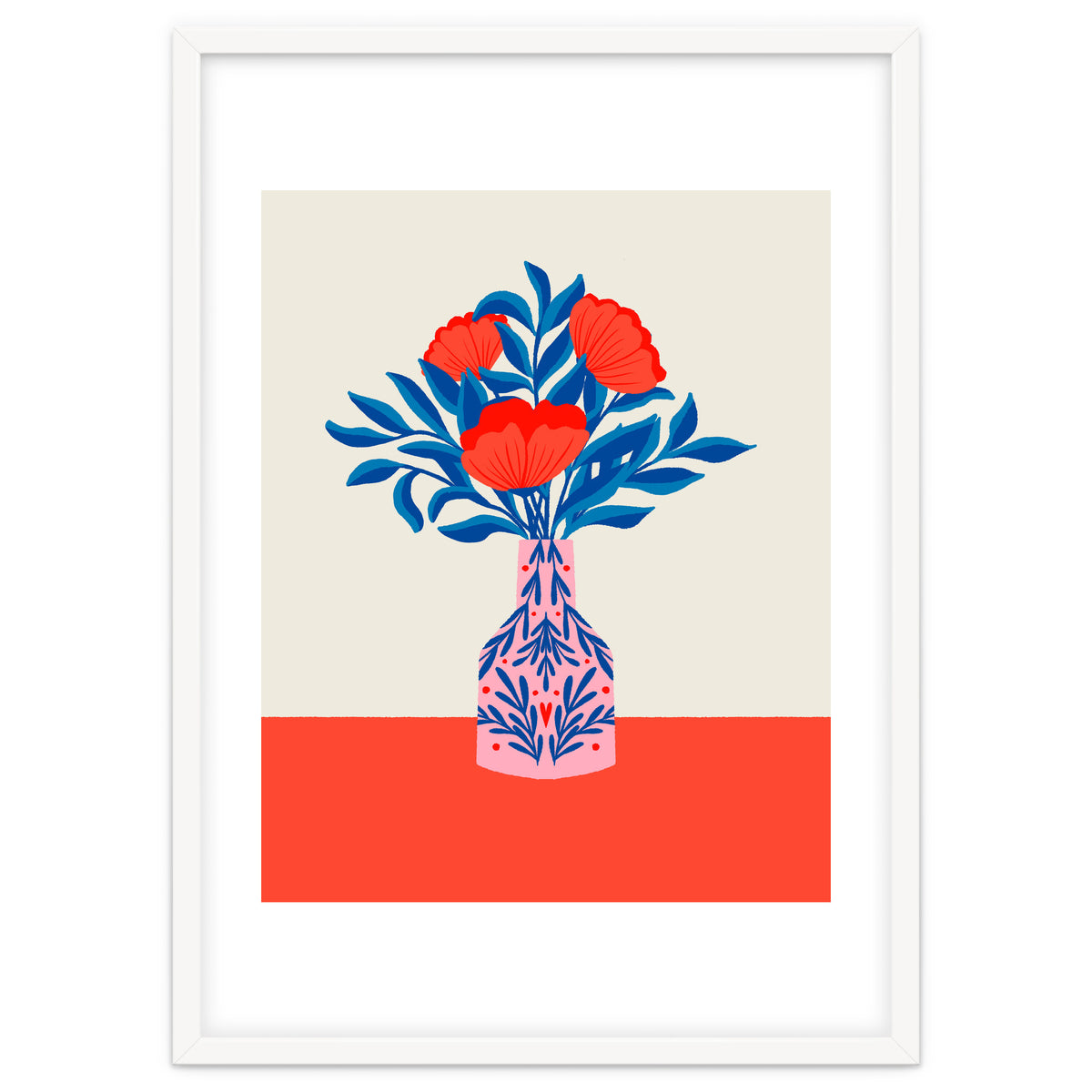 Poppies in a vase - red and blue