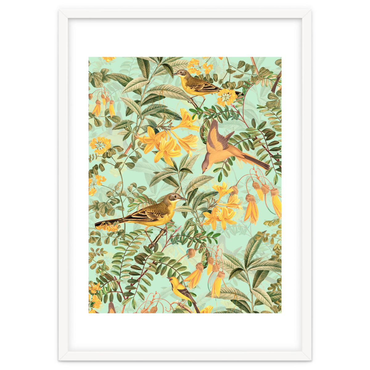 Yellow Birds in Tropical Jungle Paradise