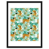 Cheetah Jungle, Wildlife Nature Wild Cats Tigers Leopard Botanical Animals Mint Quirky Illustration thumbnail