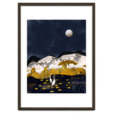 Midnight Lake, Stork Wildlife Animals Abstract Painting, Nature Landscape Travel Adventure Full Moon Night, Eclectic Gold Birds Magical Bohemian thumbnail