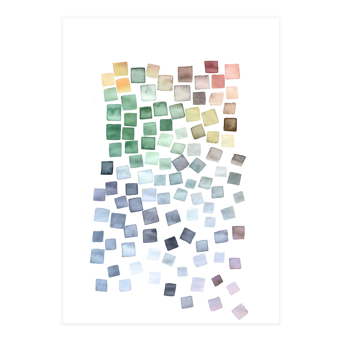 Watercolor Geometric Square Shapes Blue (Print Only)