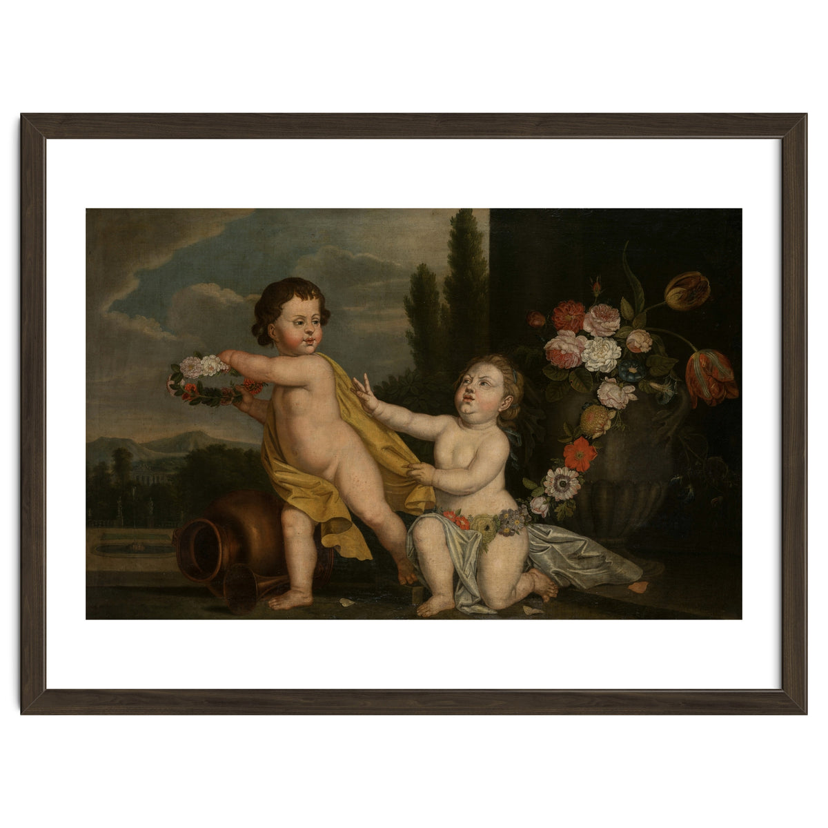 German Master (18th Century) – Two Putti with Garlands of Flowers
