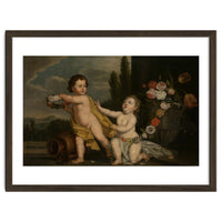 German Master (18th Century) – Two Putti with Garlands of Flowers