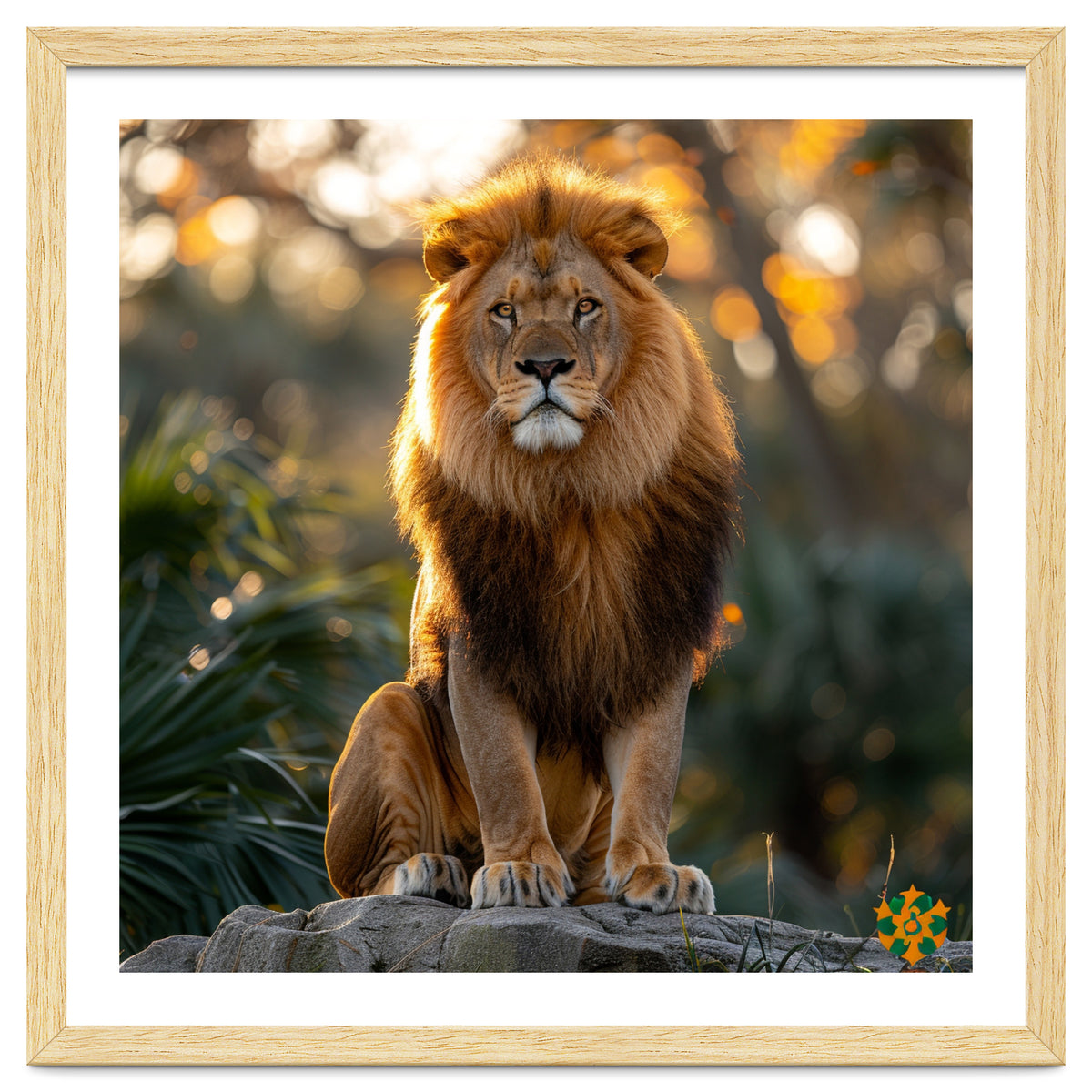 Majestic Lion Sitting On A Rock At Sunset