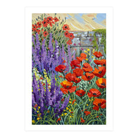 Vibrant Summer Poppy and Lavender Garden Oil Painting (Print Only)