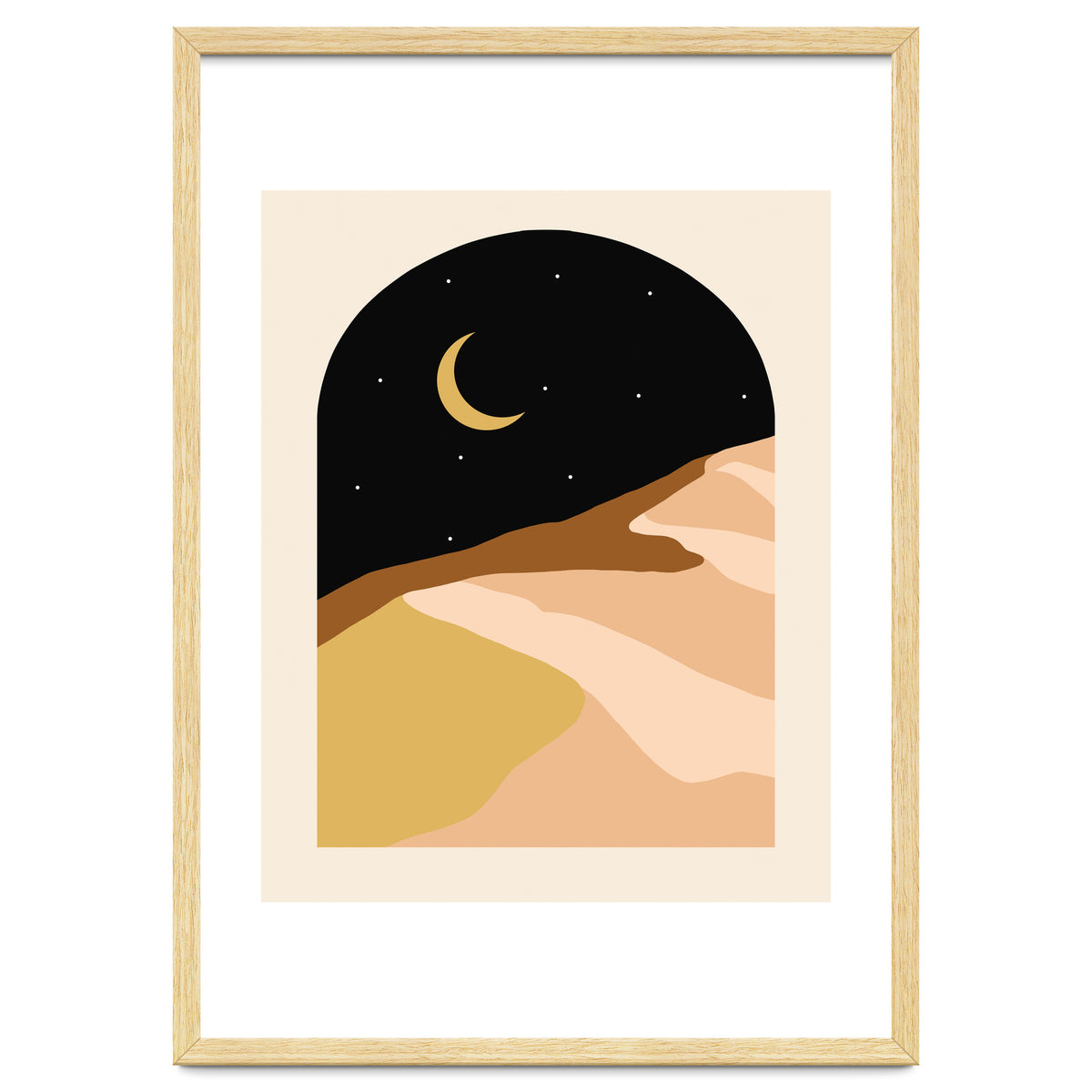 Desert Nights, Modern Bohemian Travel Sand Dunes, Eclectic Moon Stars Vintage Arc, Pastel Building Nature Landscape