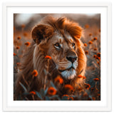 Majestic Lion Resting Among Orange Flowers thumbnail
